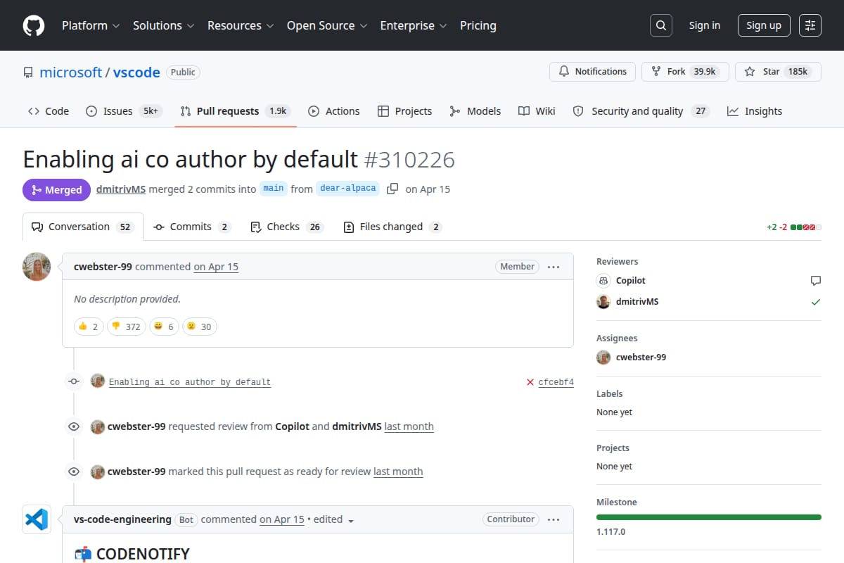 VS Code AI co-author default PR thumbnail