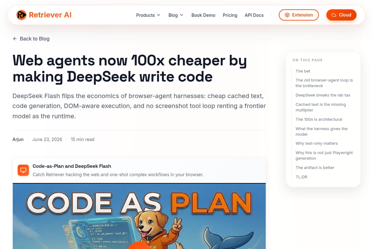 Web agents now 100x cheaper by making DeepSeek write code thumbnail