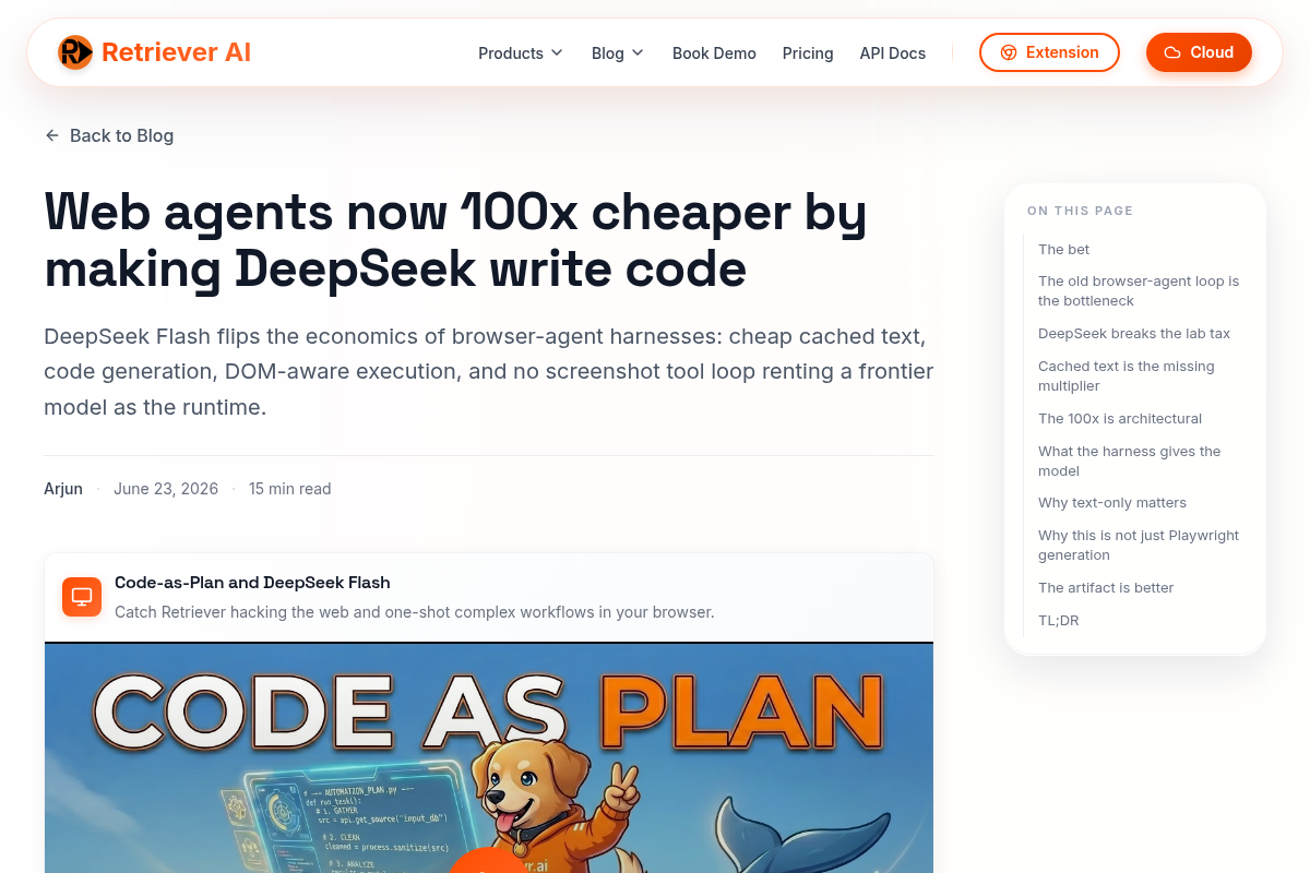Web agents now 100x cheaper by making DeepSeek write code screenshot