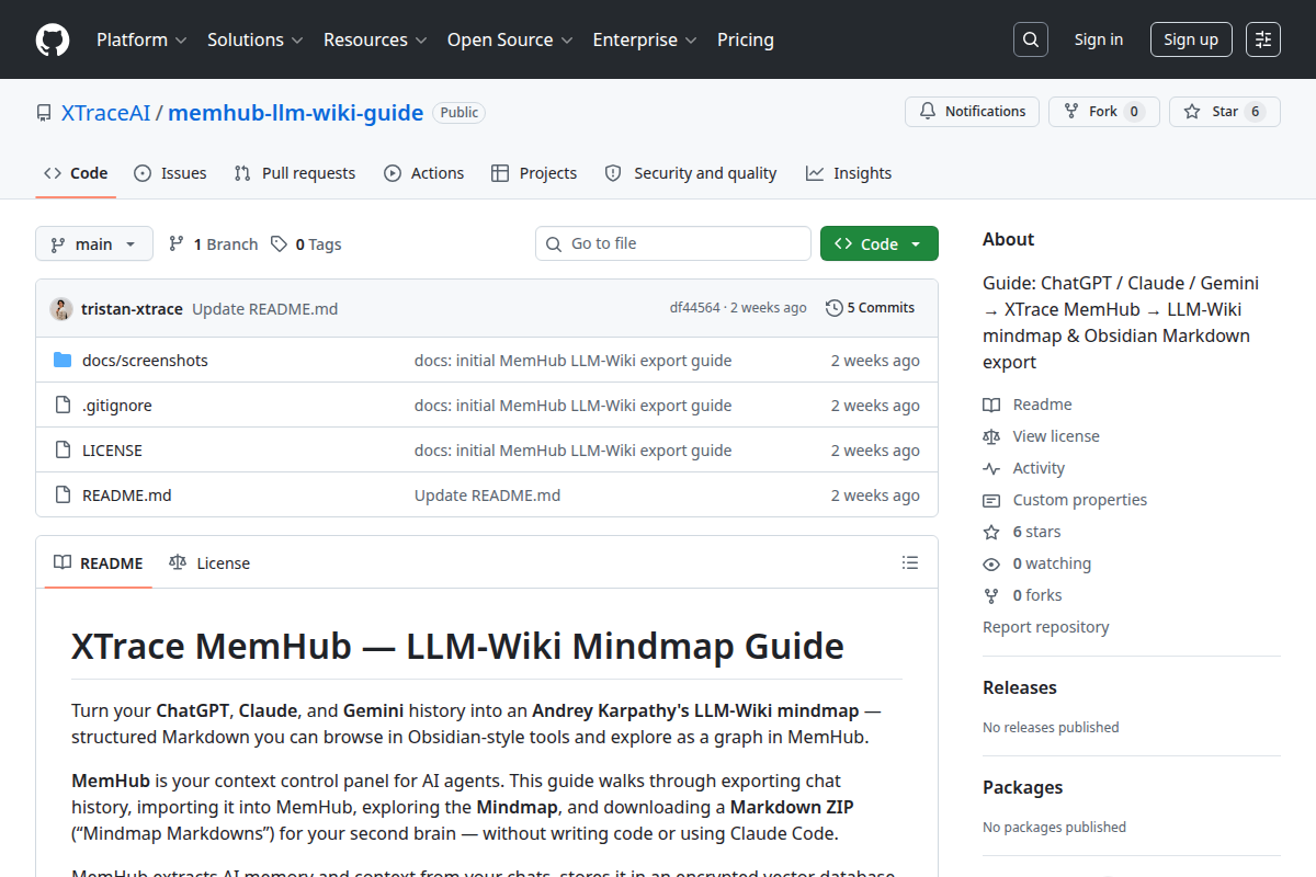 XTrace MemHub — LLM-Wiki Mindmap Guide screenshot