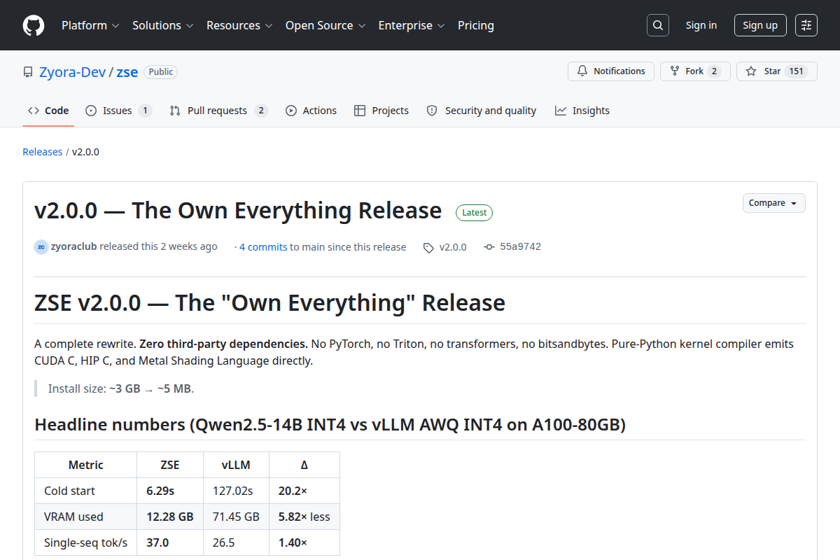 ZSE v2.0.0 screenshot